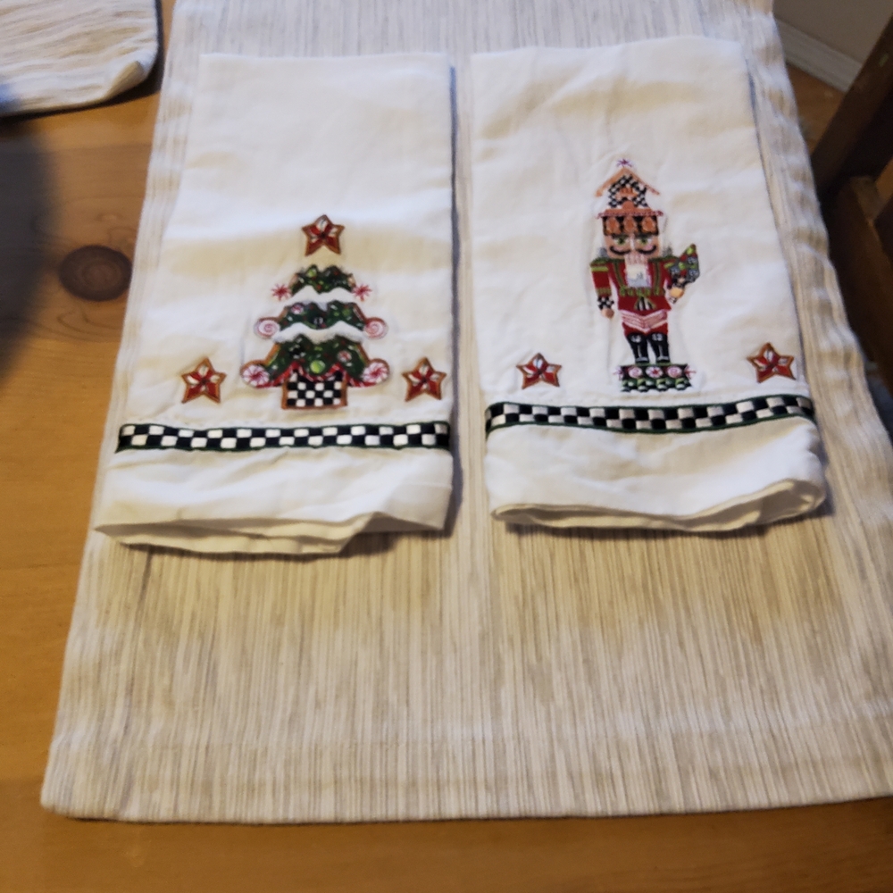 MacKenzie-Childs Holiday Nutcracker and Tree Towels - White, Red, Green, Black - Picture 4 of 7